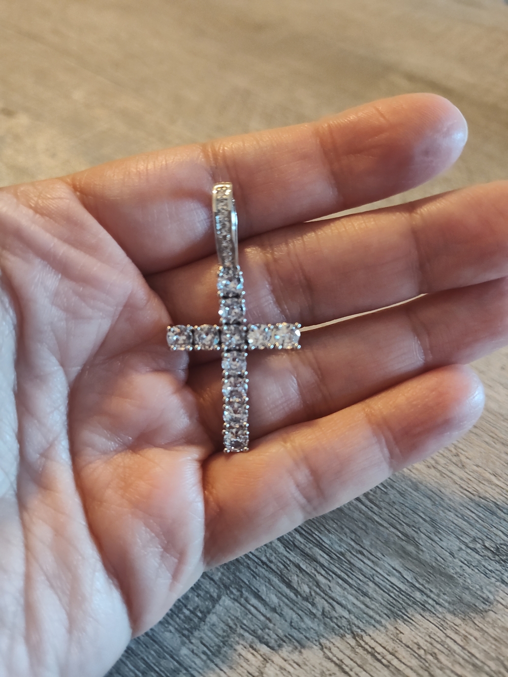 Silver Crystal Cross Pendant Necklace - White